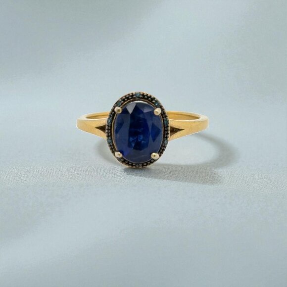Oval Kyanite Halo Ring in Yellow Gold Plated 925 Sterling Silver - Picture 1 of 3